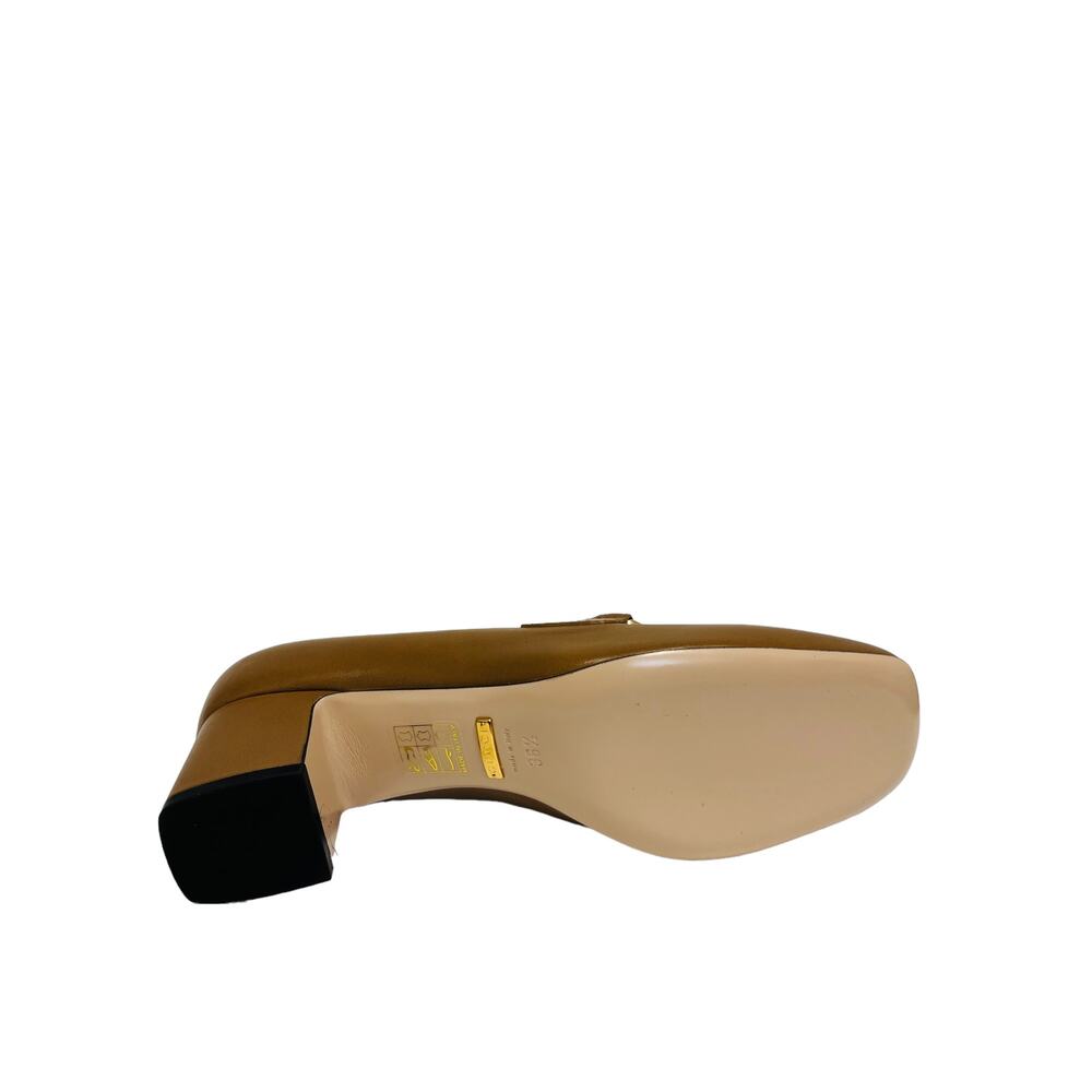 GUCCI Brown Leather Interlocking G Zumi Logo Square Toe Block Heel Loafers 36.5 - Picture 7 of 10